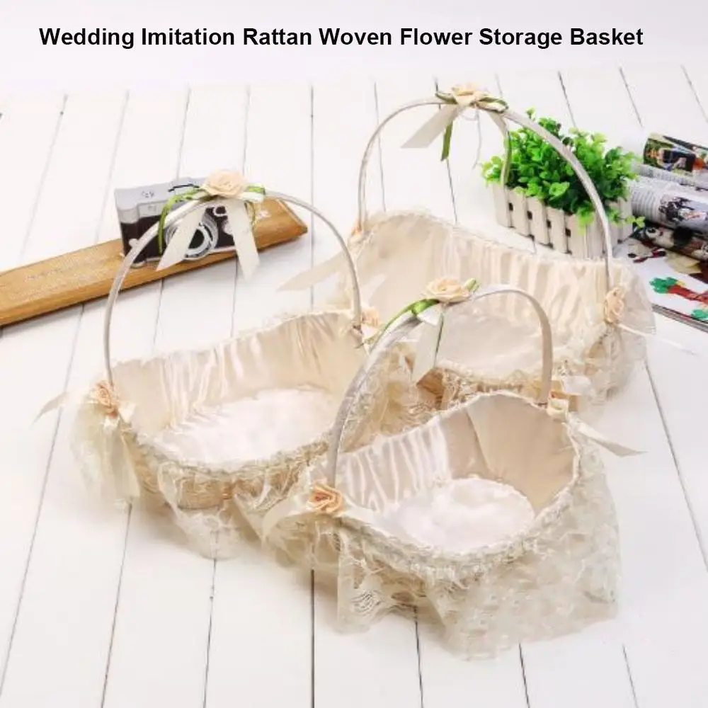 Beautiful Hand Made Flower Storage Basket Imitation Rattan Woven With Handle Storage Baskets Wicker Flower Basket