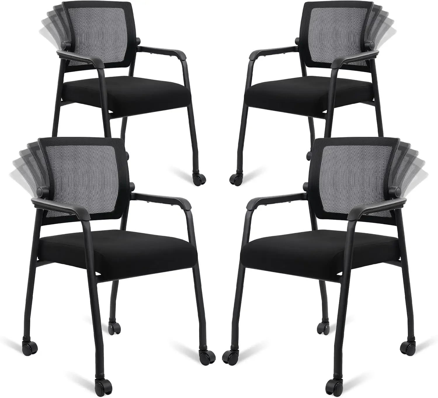 Waiting Room Chairs with Wheels, Adjustable Mesh Backrest, Desk Chair with Ergonomic Lumbar Support and Thickened Seats