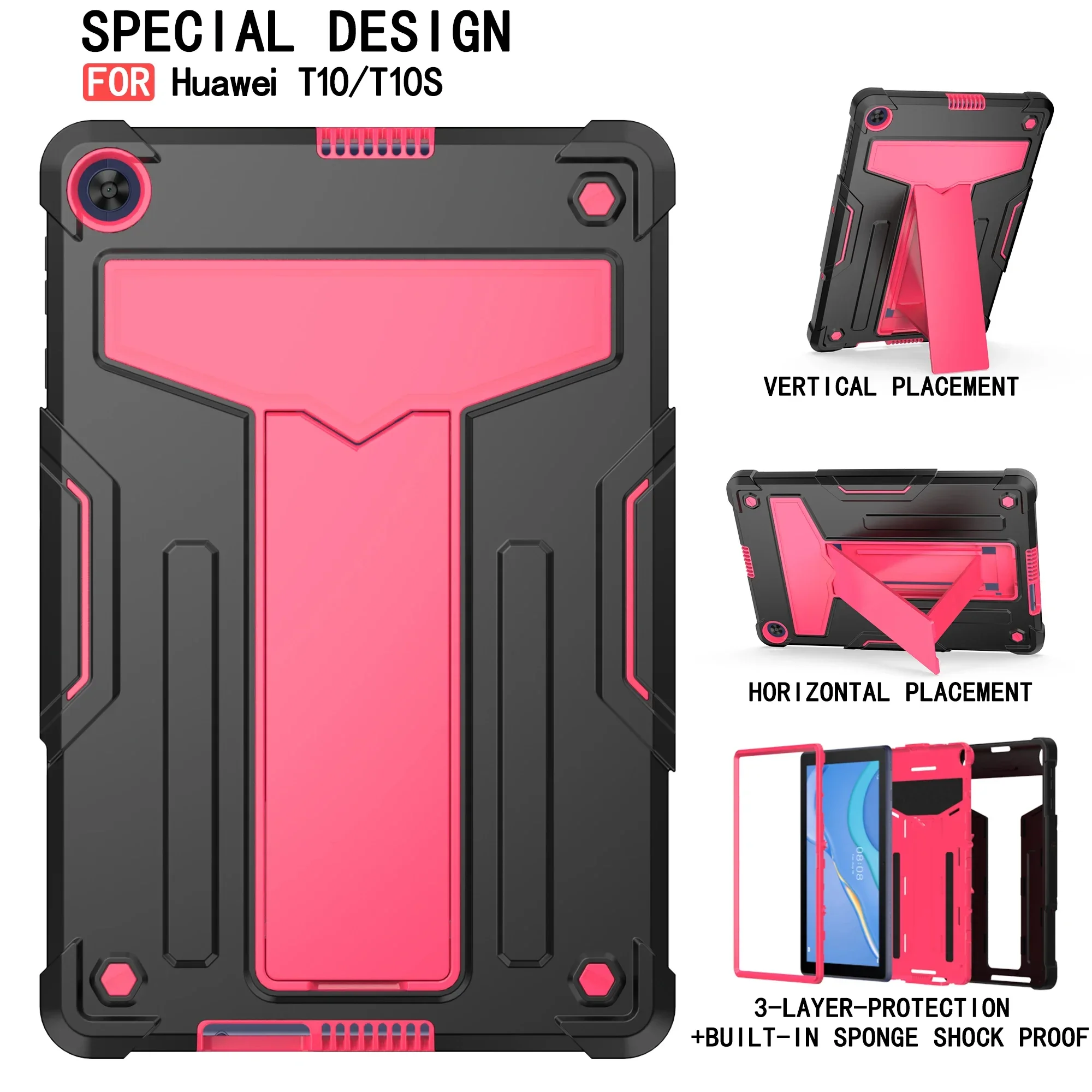 حافظة لهاتف هواوي MatePad T10/T10S، حامل متعدد الزوايا على شكل حرف T، تصميم متباين، يجب اقتناؤه للمكتب/الدراسة/الترفيه