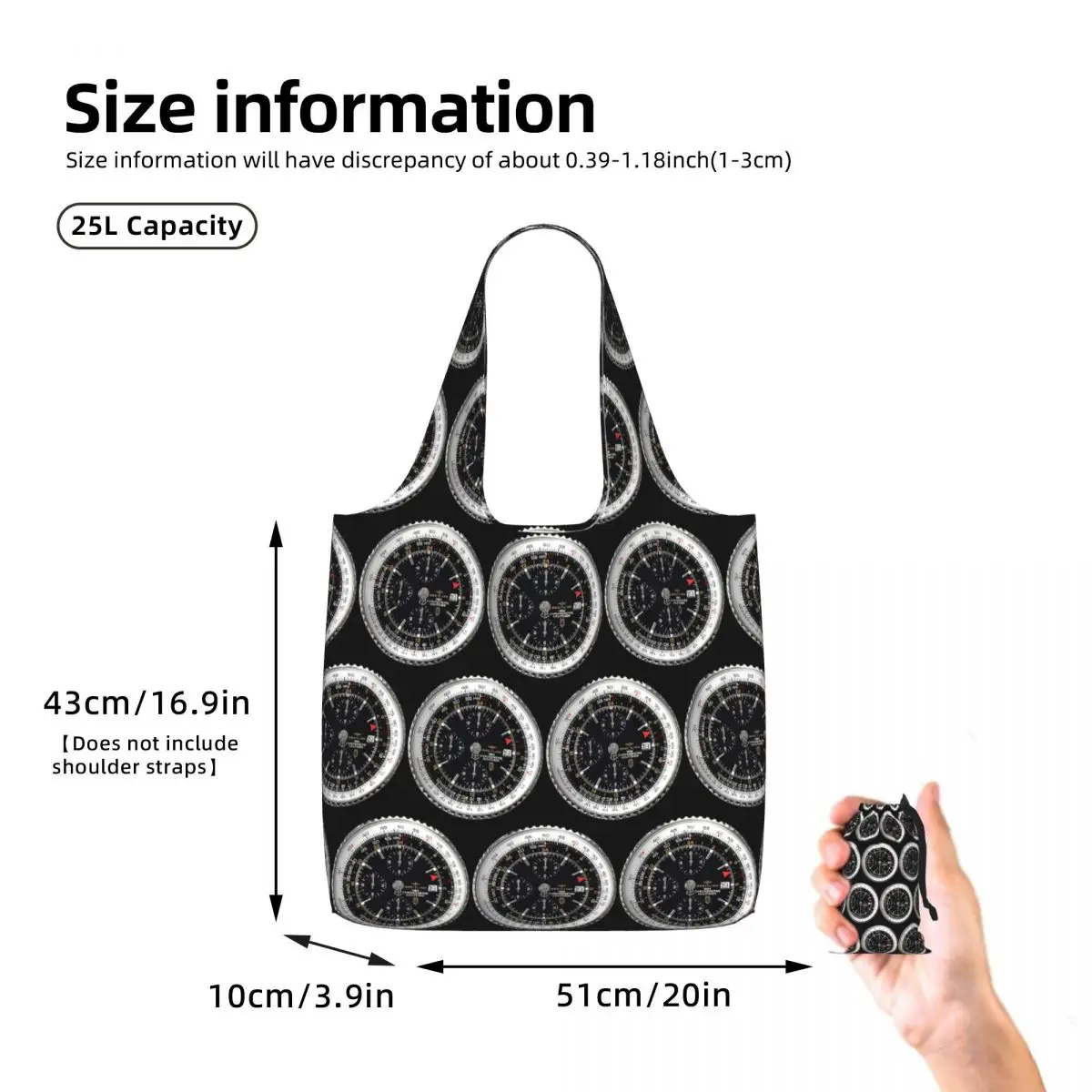 Luxury Watch Face Shopping Tote Bag Canvas Large Capacity Shoulder Bags Shopper Grocery Handbag for Women