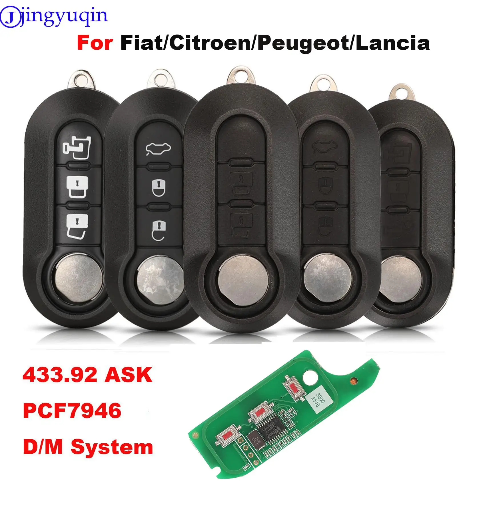 jingyuqin Car Remote Key For Fiat 500L MPV Ducato Citroen Jumper Peugeot Boxer 2008-2015 433.92 ASK PCF7946 Car Smart Key