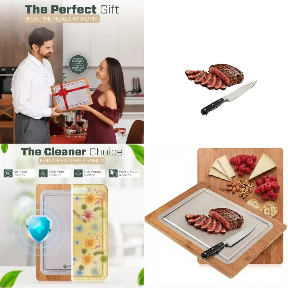 

Dual-Sided Kitchen Titanium Chopping Board with Bamboo Edges - Large 16x12