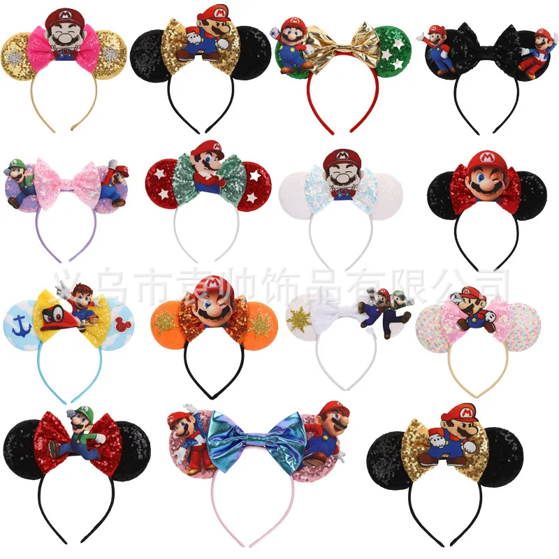 

Cute Disney Headband Anime Mickey Mouse Sequins Bow Headbands Cartoon Mickey Mouse Ear Head Band Hair Accessories Christmas Gift