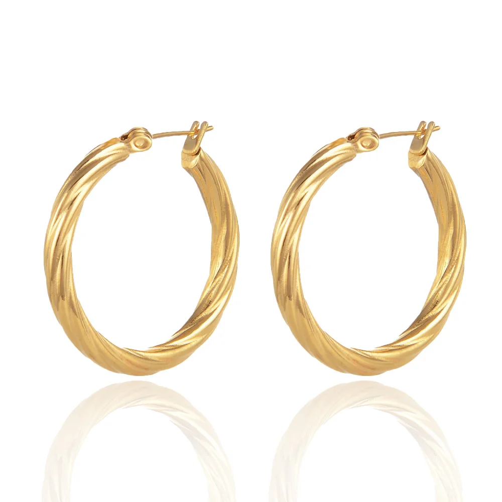 UHBINYCA Stainless Steel Plated with 18K Gold Plated Twist Hoop Earrings for Women, Simple Ear Ring Hypoallergenic Jewelry