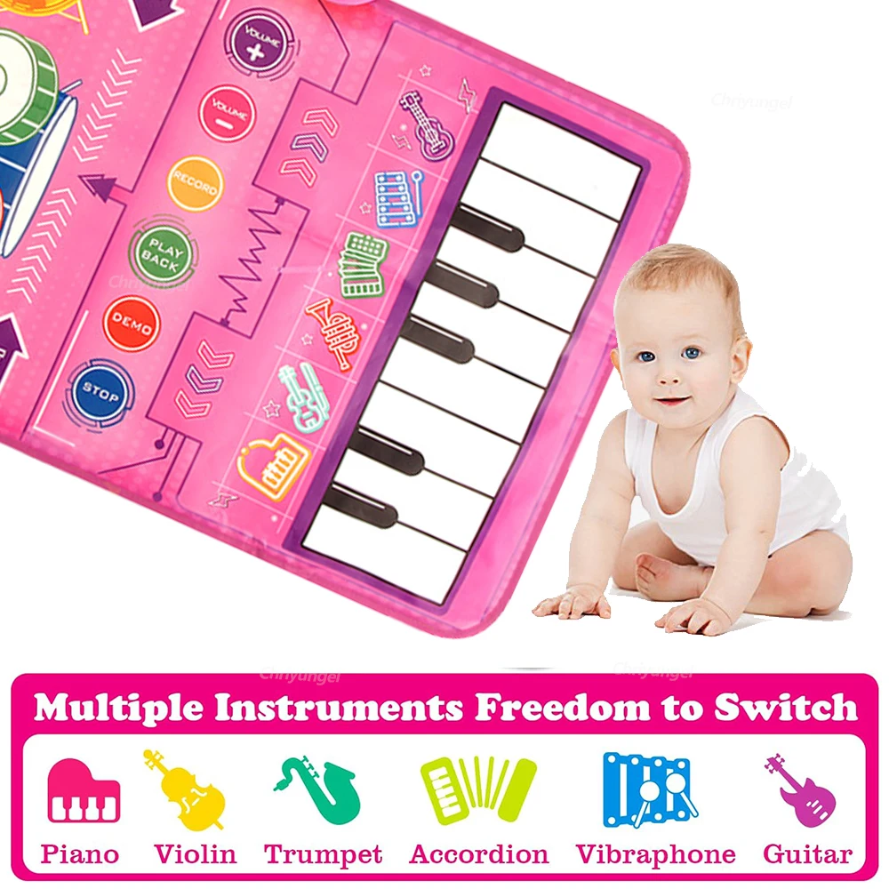 2 In 1 Piano Mat for Kids Piano Keyboard & Jazz Drum Music Touch Play Carpet Baby Toddlers Music Instrument Education Toys Gift