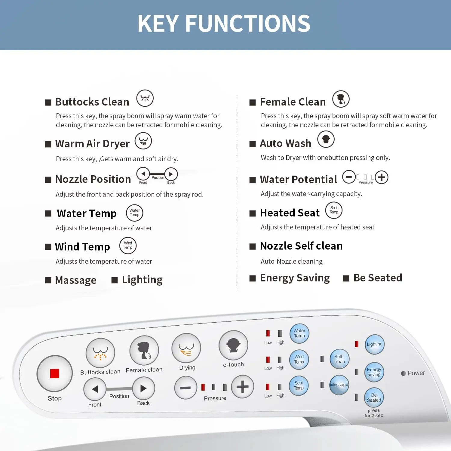 P30L Electric Bidet Toilet Seat,Bidets For Existing Toilets,Rlongated,One-click Intelligent Operation, Warm Water Cleaning,Slow