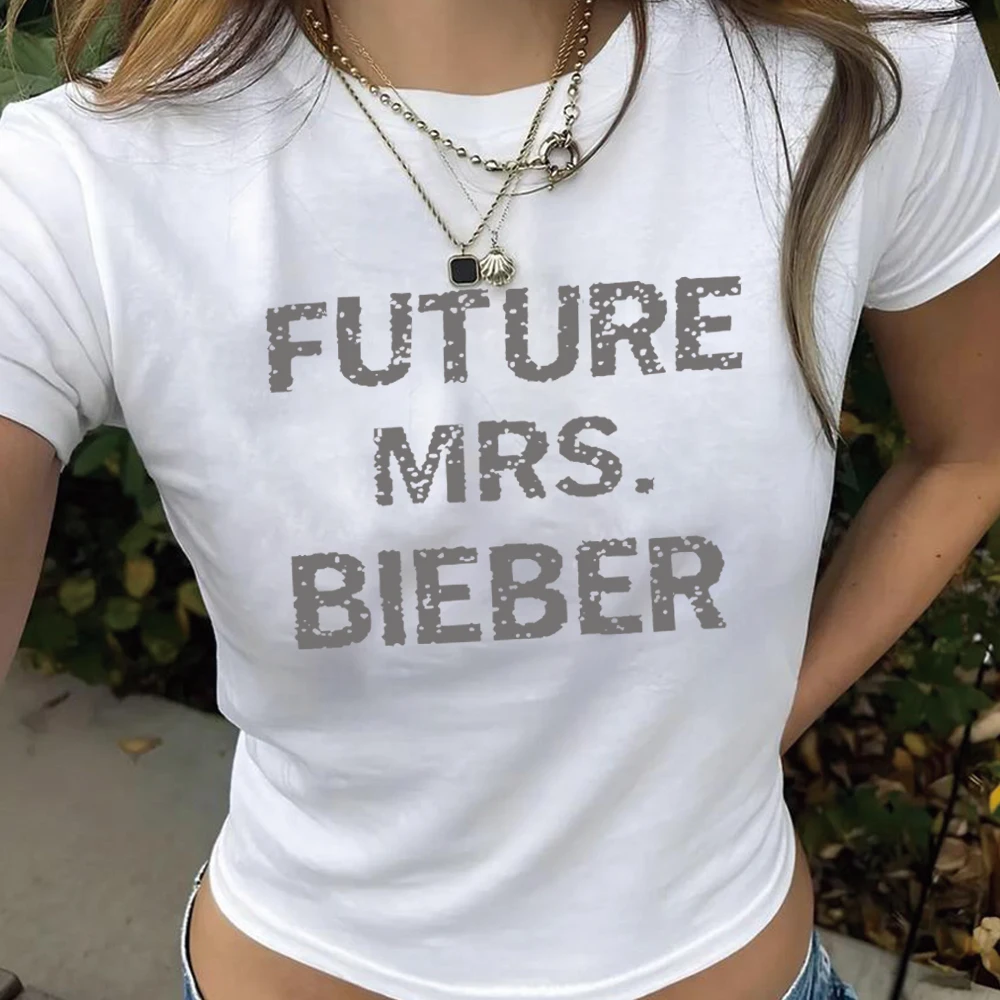 Top Corto Estilo Y2K de los 90 para Futura Srta. Bieber, Top Corto Retro de Verano, Camiseta Informal a la Moda para Mujer, Top Corto Ajustado, Regalo para Fans