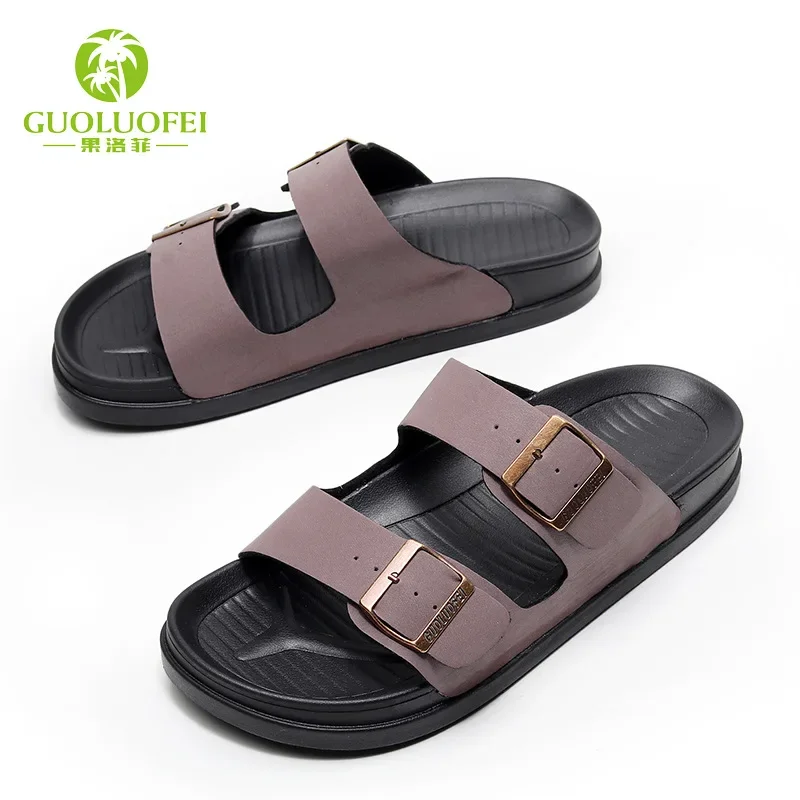 Outdoor Non-slip Beach Sandals Summer Couples Double Buckle sandals Outside.Flop Flops Male Odor-proof Slippers for Men