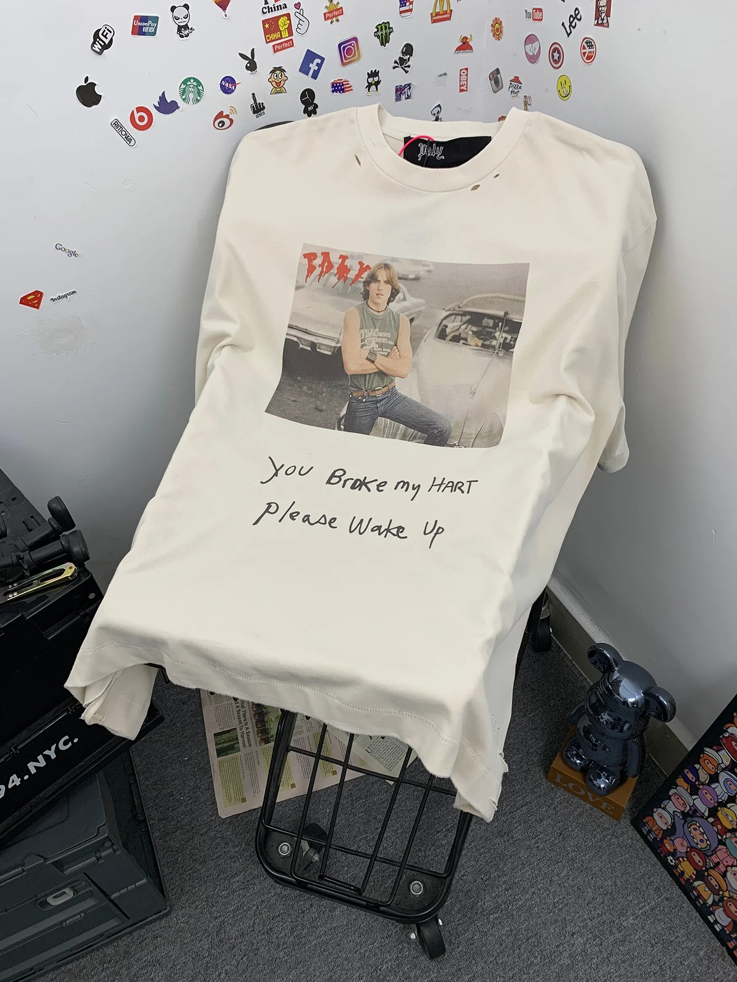

Washed Vintage American Play Character Print Loose Short Sleeve T-Shirt for Men Casual Breathable Cotton round Neck Top