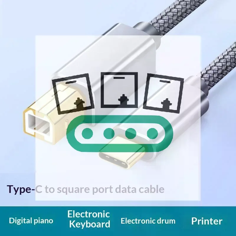 USB C To USB B 2.0 Printer Cable Braided Printer Scanner Controller Cable Electronic Musical Instrument Data Cable
