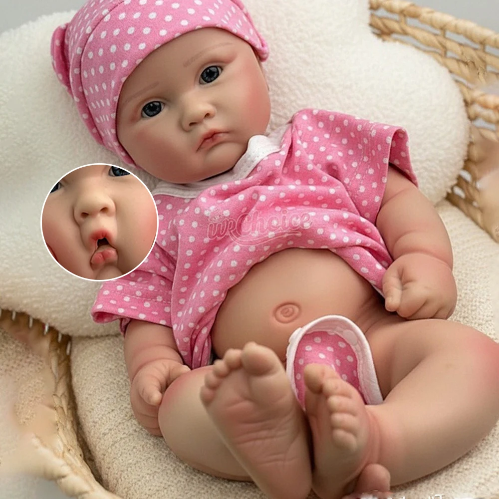 

45cm Weighted Lifelike Silicone Reborn Baby Girl Can Open Mouth Soft Washable Newborn Doll Realistic Details for Christmas Gift