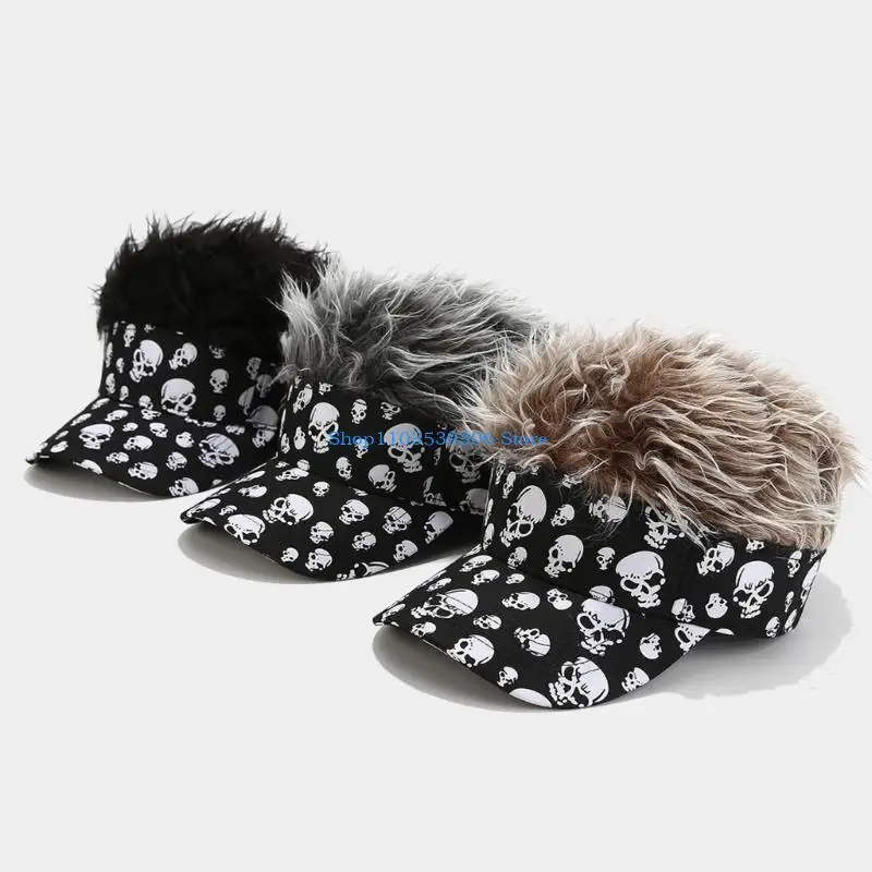 

400A Hairy Baseball Hat Sports Fan Headgear Wigs Prank Cosplay Accessories