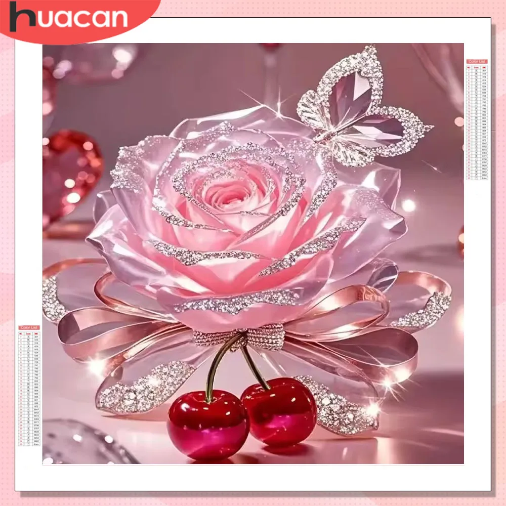 HUACAN Diamond Mosaic Rose Flower Art Kits Full Drill Diamond Painting Cherry Floral Kitchen Unique Gift Handmade Diy