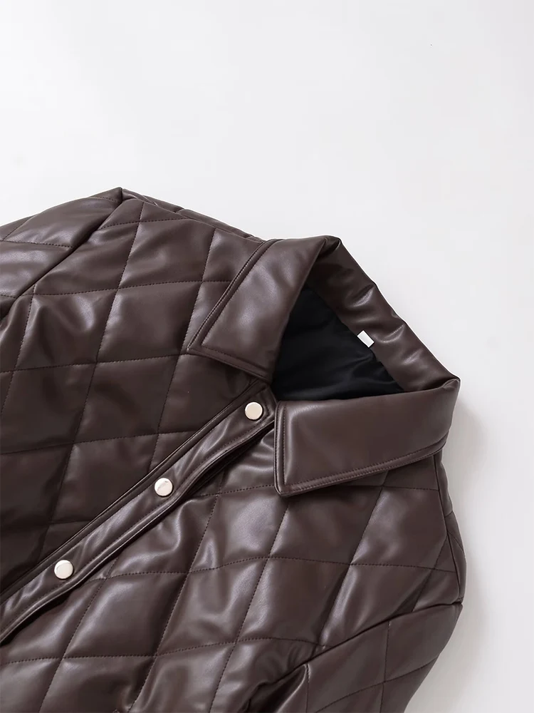 Новая женская мода в европейском стиле, универсальная темпераментная стеганая куртка из искусственной кожи с бриллиантами и лацканами с длинными рукавами