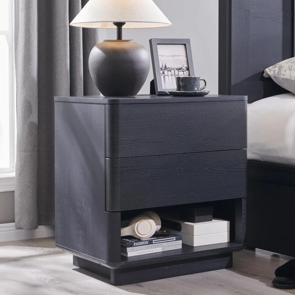 

Nightstand with Charging Station, 22 Push-to-Open Bedside Table with 2 Storage Drawers, Large Modern End Table for Bed