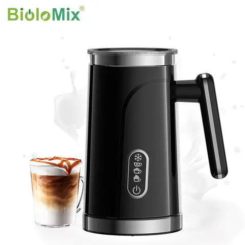 BioloMix Elektrischer 4-in-1 automatischer Heiß- und Kaltmilchaufschäumer für Latte, Schaumbereiter, heiße Schokolade, Cappuccino