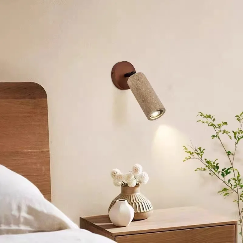 

Nordic Vintage Walnut Color Natural Stone Wood Plain LED Wall Lamp Art Creative Lights for Bedroom Home Decoration Chandeliers