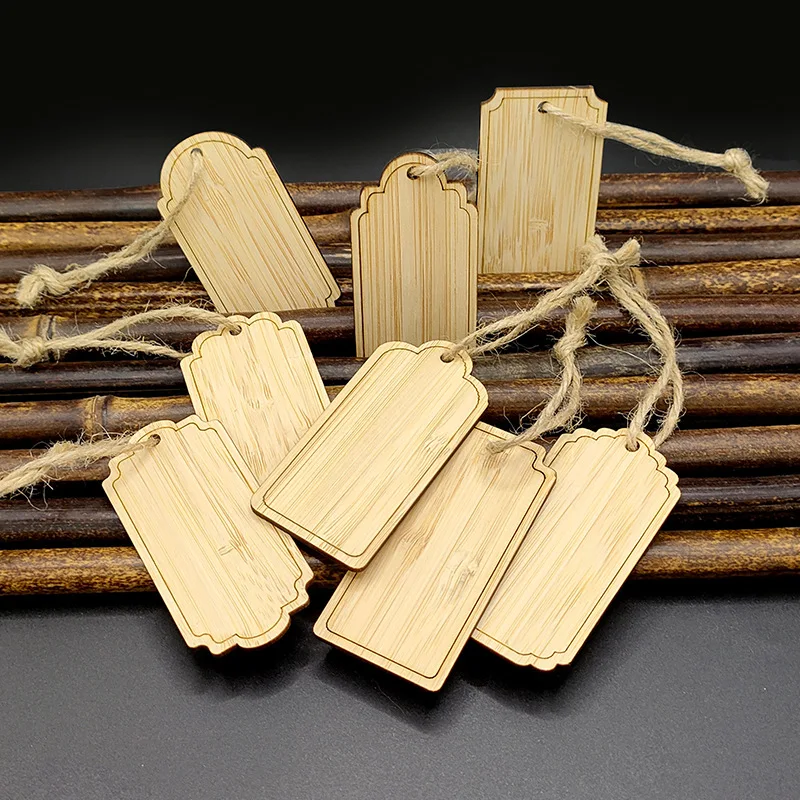 30Pcs Blank Square Bamboo Hang Tags Laser Engravable Custom Logo DIY Hanging Label for Gift Box Flower Basket Clothing Decor