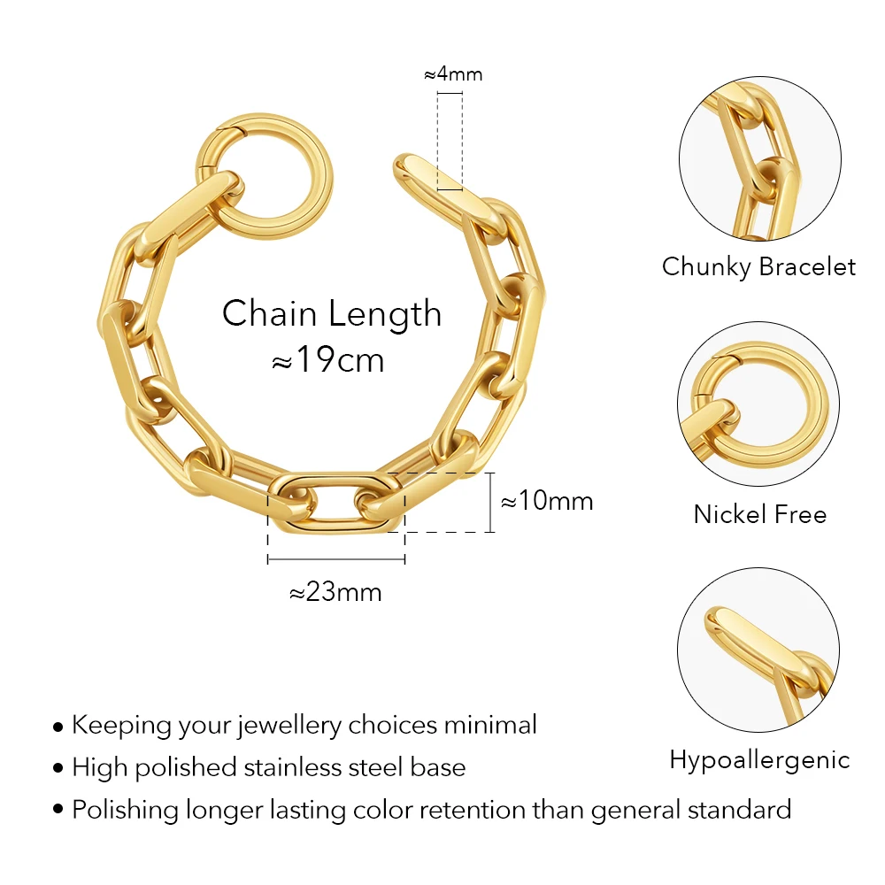 ENFASHION Pulseras Chunky Chain Bracelet For Women's Stainless Steel Fashion 18k Plated Gold Fashion Trendy Jewelry Party B2443