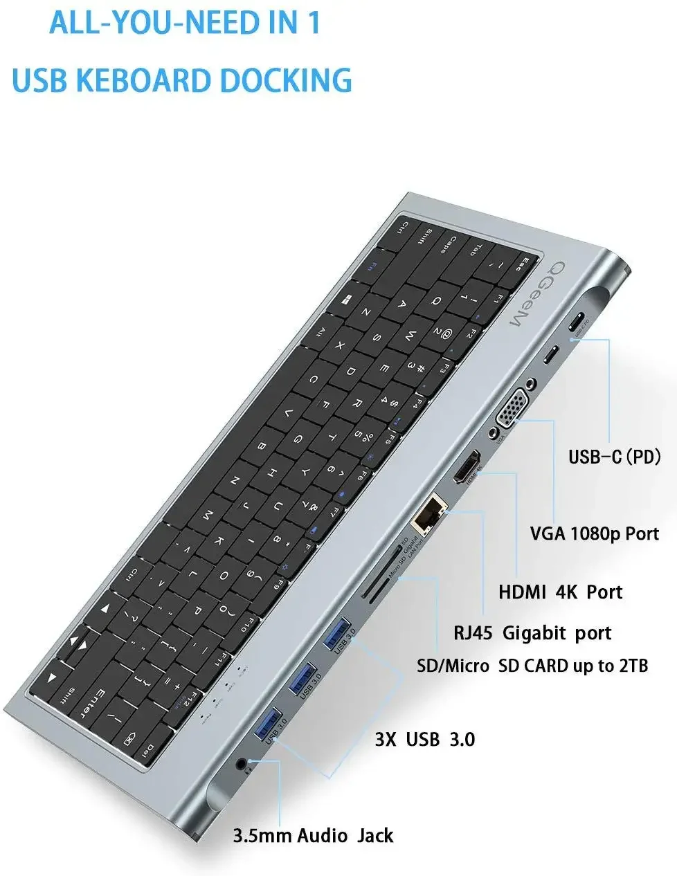 11 in 1 USB C Docking Station with Keyboard QGeeM 4K HDM I VGA RJ45 Compatible with All Windows Series Linux Vista Lenov o Del l