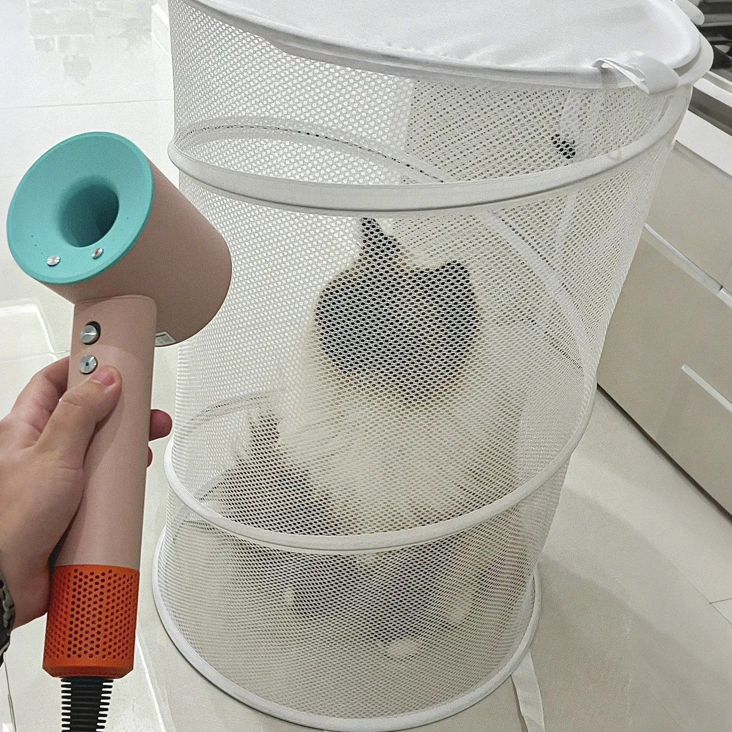 Foldable Pet Drying Tent Bag Anti‑Scratch Bite‑Proof Design, Cat Bathing Blow‑Dry Box for Home Pet Grooming Use