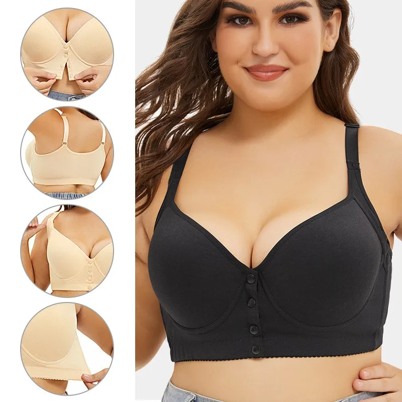 A-GCup75-115 Women Over Plus Size Bra European and American Size with Steel Ring Adjustable Shoulder Strap Solid Front Buckl Bra