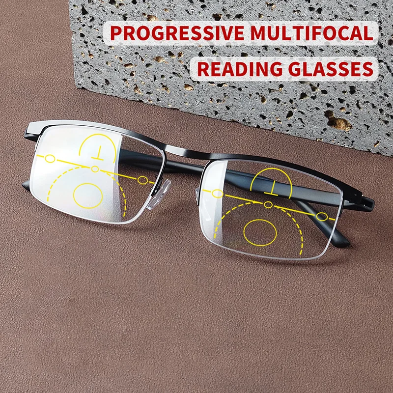 Business TR Flexible Halbrahmen-Progressive-Multifokal-Lesebrille für Männer und Frauen, blendfreie Computer-Presbyopie-Brille