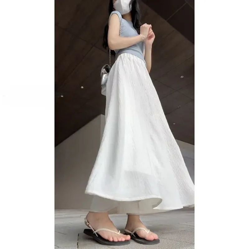 Korean Version Fashionable Pleated White Skirt Trousers Spring Summer New Versatile Slimming Pleated A-line Loose Pantalones