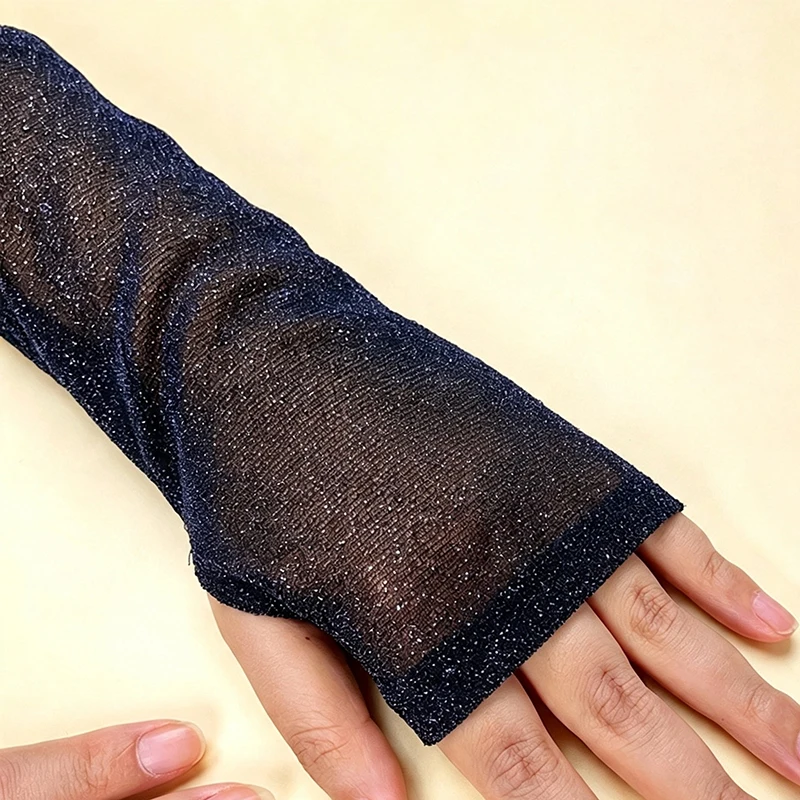 20cm Women Thin Half Palm Fingerless Shiny Gloves High Elasticity Breathable Fashion Stage Performance Halloween Starry Sky