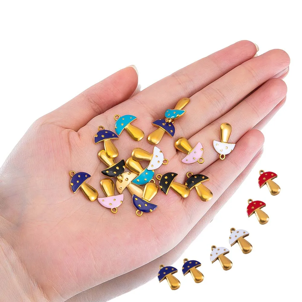 

2pcs Stainless Steel Mushroom Charms Bracelet Necklace Gold Color Pendant Connectors For High Quality Jewelry Making Accessories