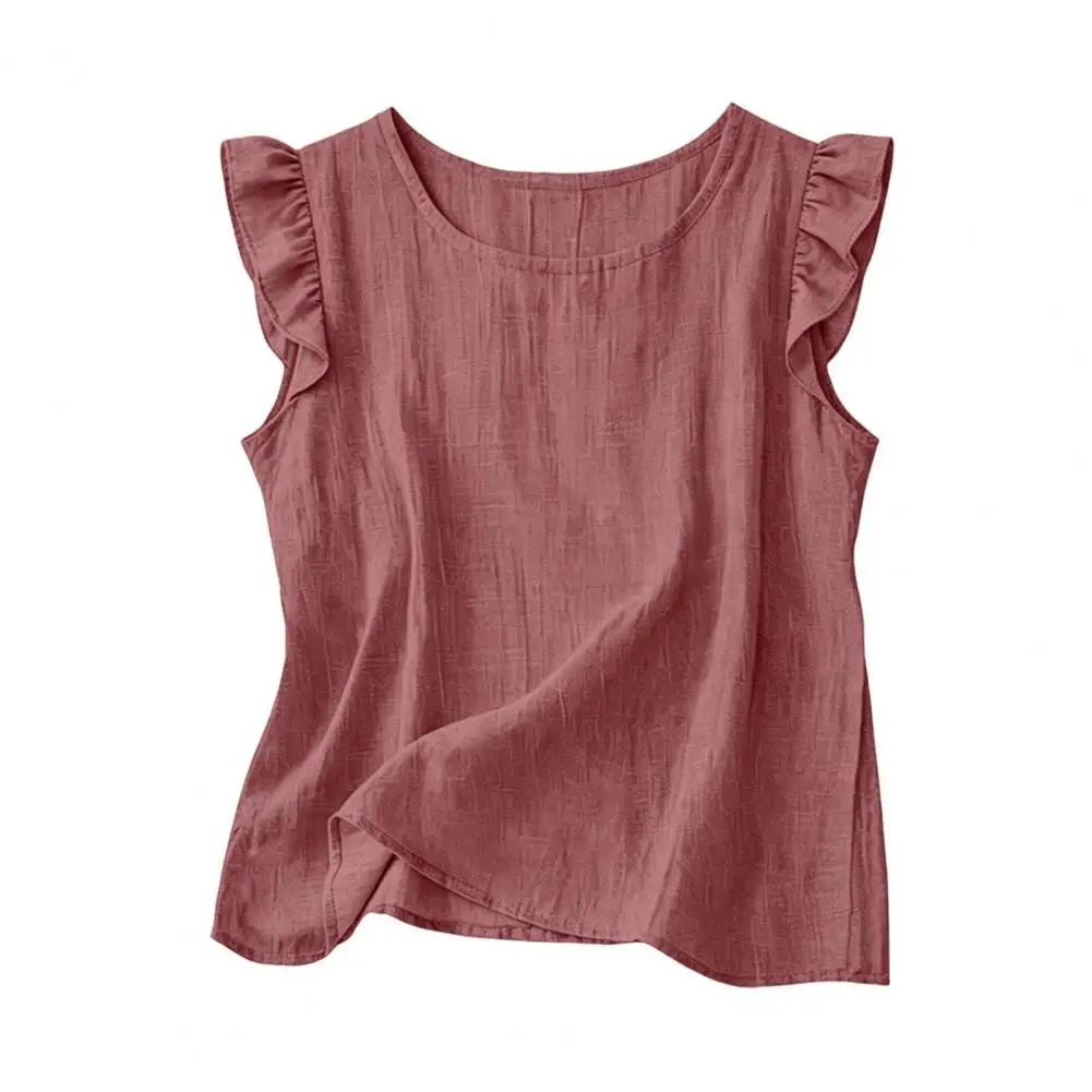 

2026 Flax Women Vest Ruffle Sleeve Vest 2026 Sleeveless Oversized Tank Linen Shirts Loose Lightweight Summer Casual Gauze Blouse