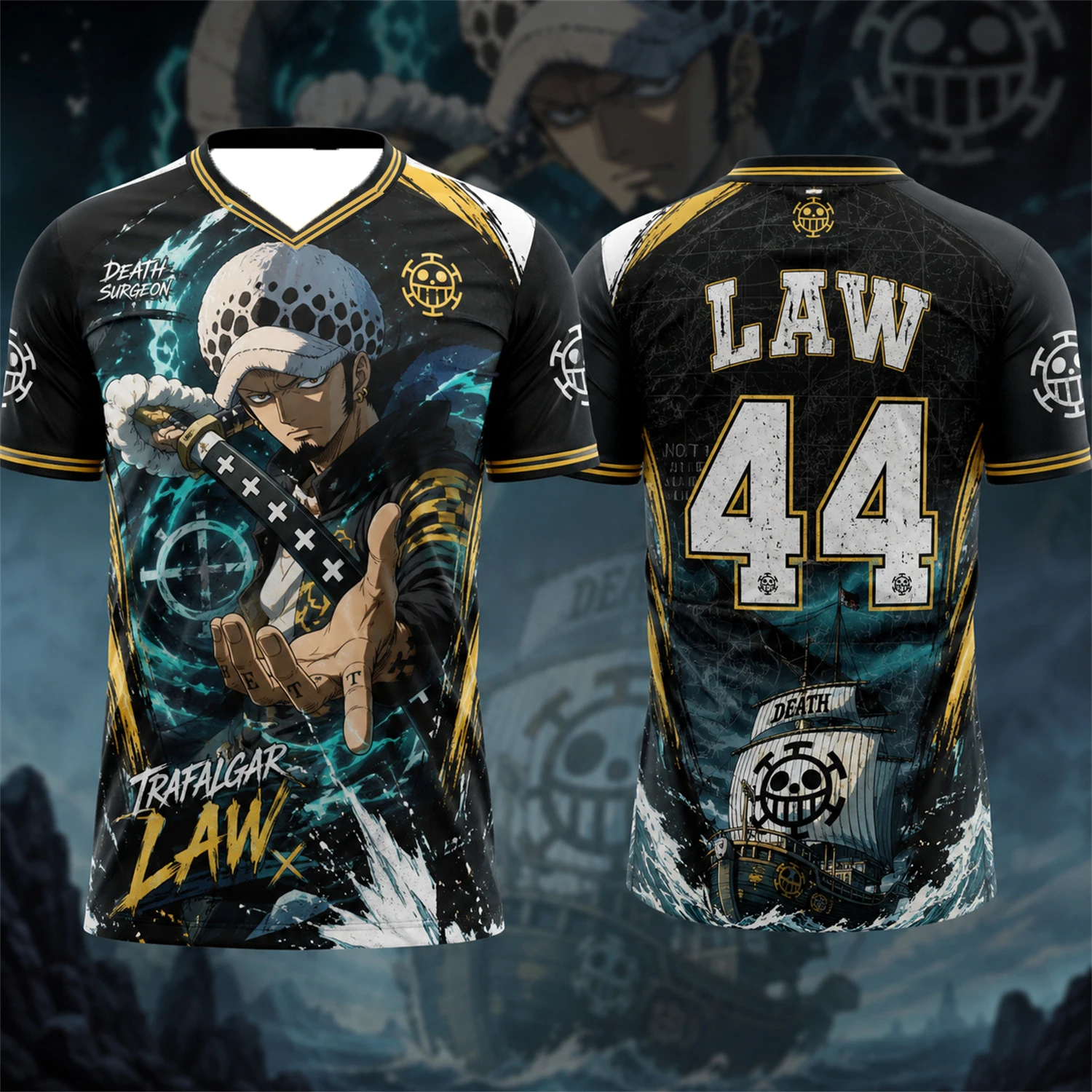 One Piece Portgas D Ace No.11 Flame Pirate Ship Print Short Sleeve Jersey For Men Youth Kids Quick Dry Anime Sport Tee