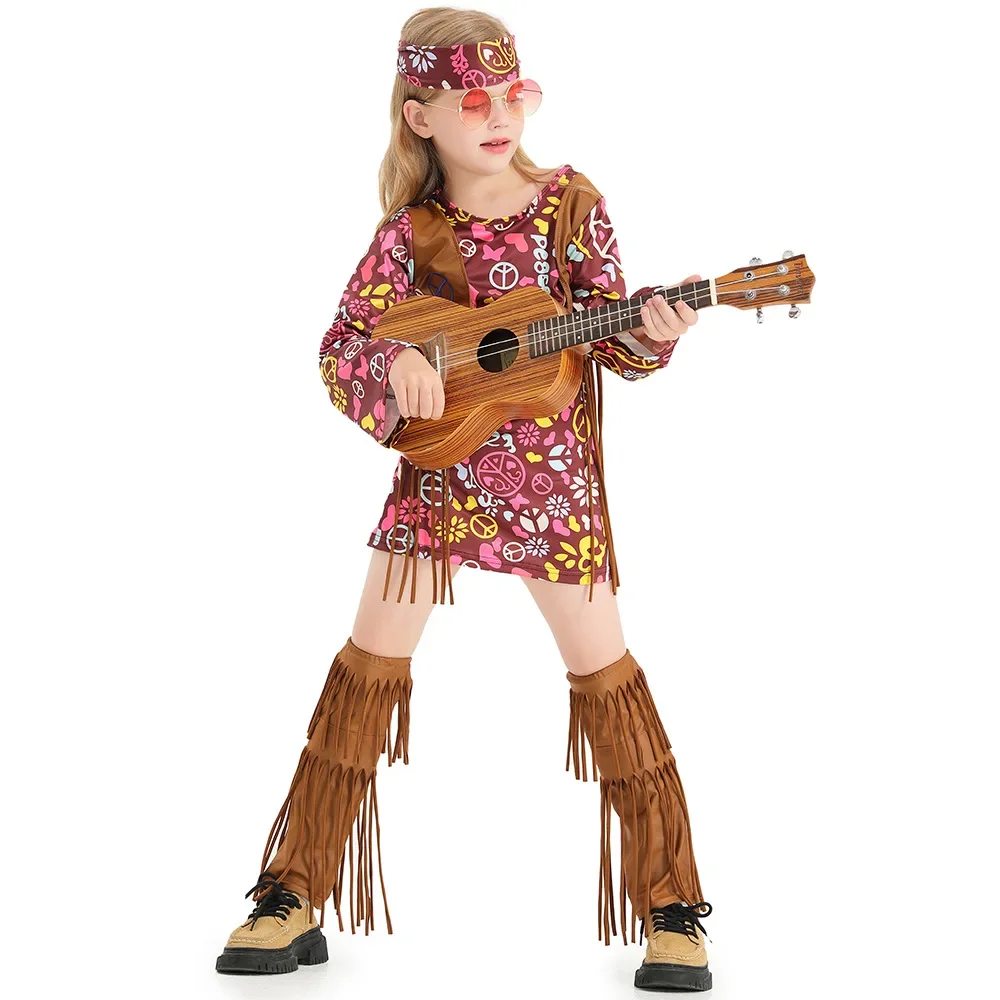 Hippie Cosplay Costume para Crianças, Rock Girl, Hippy Stage