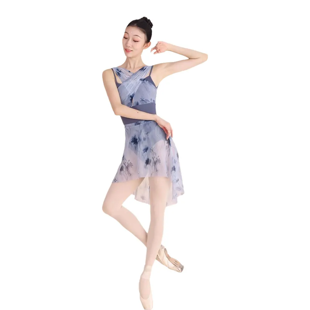 Body per balletto per stampa Cross scollo a v Design ginnastica pratica body Performance dress Costume da Yoga per adulti