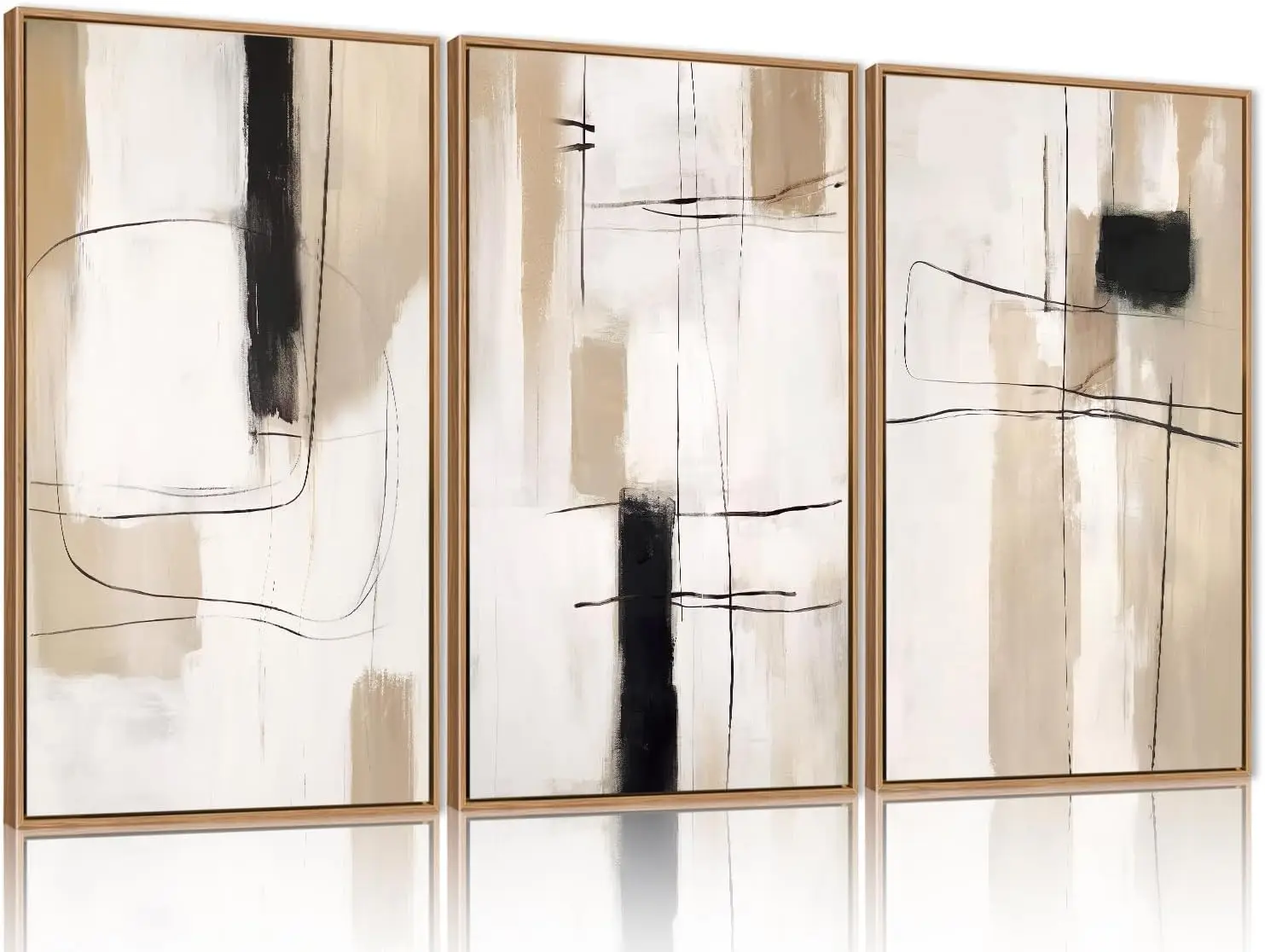 

Modern Abstract Canvas Wall Art Set of 3, Framed Neutral Wall Decor, Large Black White Wall Painting, Beige Cream 16x24 Inch Prints Artworks for Living Room, Bedroom, Dining Room, Office