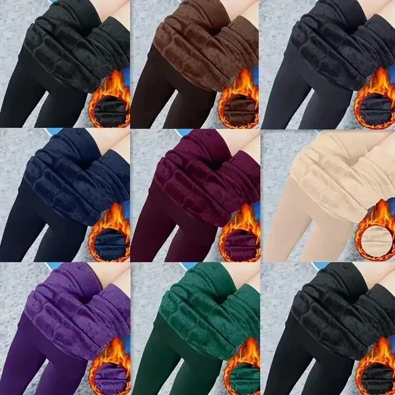 Fleece Lined Tights Women Winter Thermal Leggings Polar Skin Black Opaque Stockings Thick Warm Pantyhose Colorful Leg Warmers #6