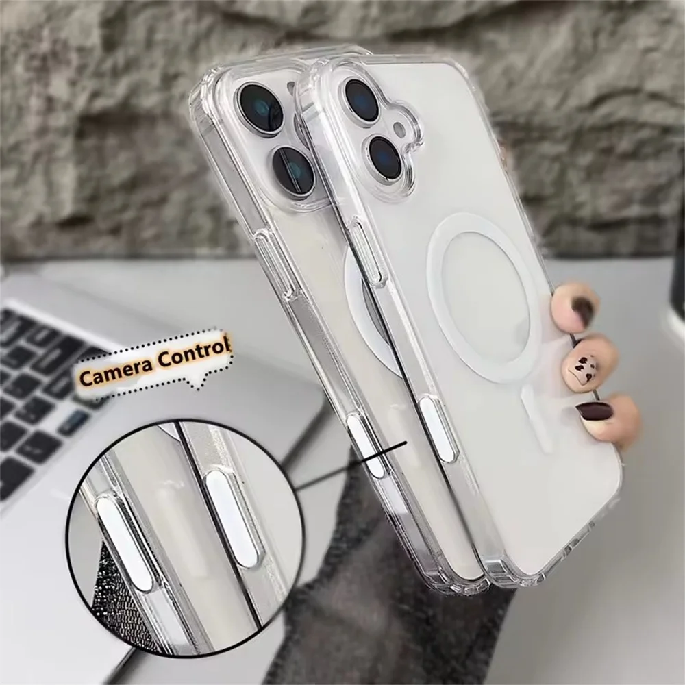 Clear Magnetic Phone Case for Magsafe For iPhone 17 Air 16 Pro Max Plus Shockproof Cover w