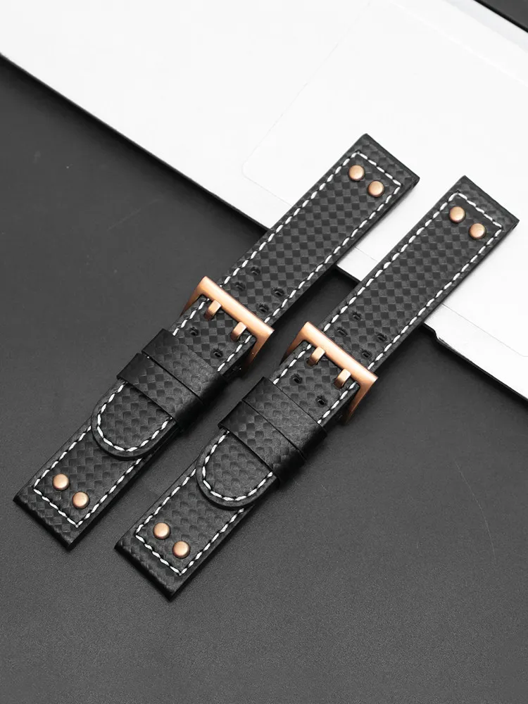 Carbon Fiber Pattern Leather Watch Strap Is Suitable for Hamilton Khaki Aviation Series H77696793 77616533 Men