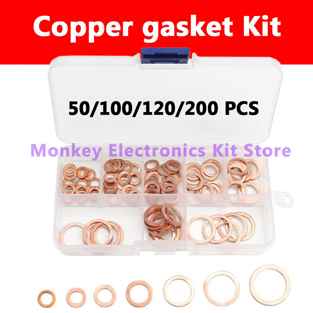 50/100/120/200 Pcs Copper Washer Sealing Gasket Flat Ring Seal Assortment Kit M4 M5 M6 M8 M10 M12 M14 For Sump Plugs image 2