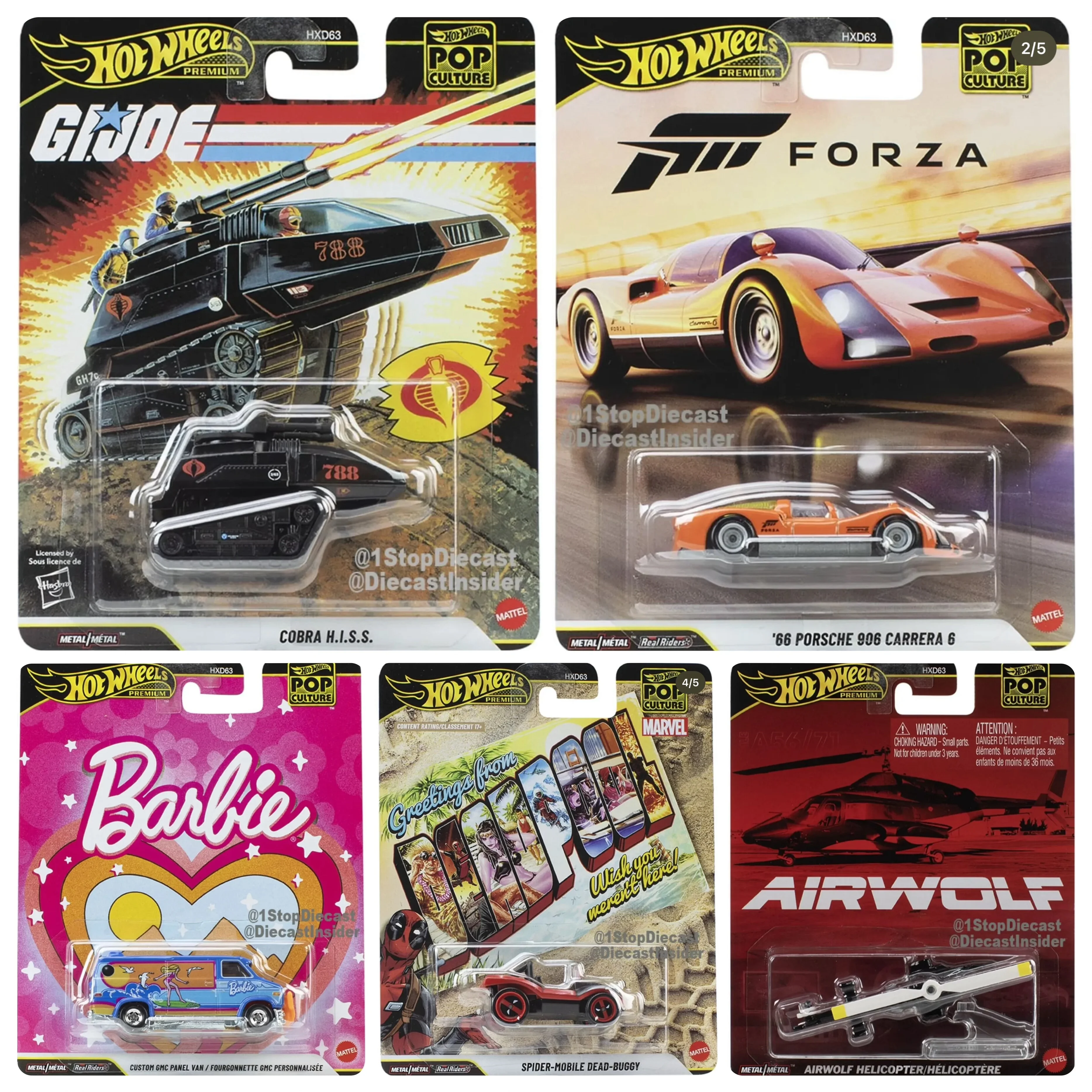 Hot Wheels Premium Car, Juguetes de Cultura Pop para Niños, Helicóptero Airwolf a Escala 1/64, Porsche Forza, Vehículos Móviles Spider, Modelo a Escala