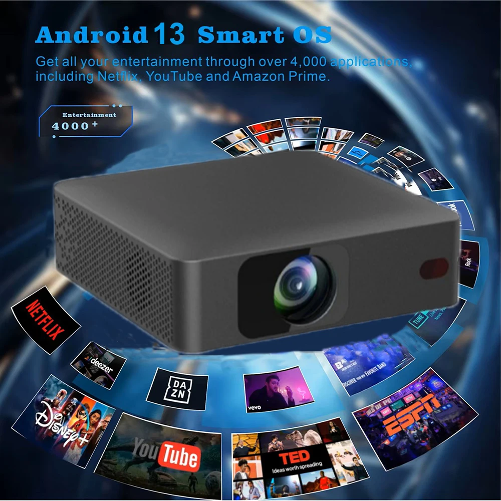 Smartldea Android 13 led portable projector Auto focus Wifi 6 Bluetooth 5.2 native 720p home video projectors airplay miracast