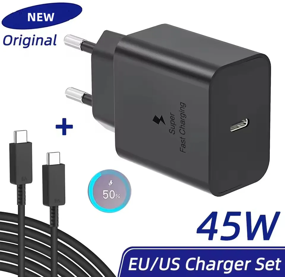 FOR Samsung 45W PD Charger Super Fast Charge Adapter For Galaxy S25 S24 S23 S22 S20 S21 Z Flip Fold 7 6 5 4 3 2 A17 A16 A26 A36