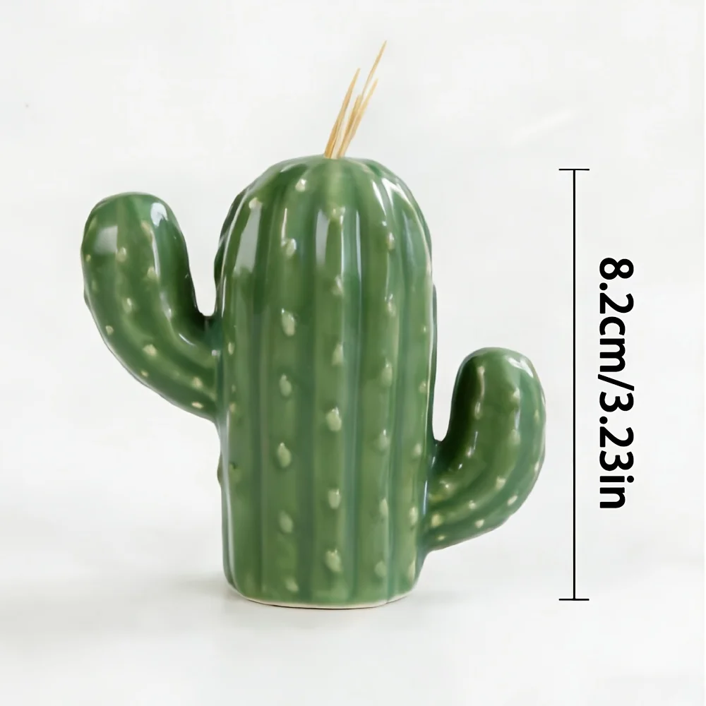 1pc Cute Cactus Toothpick Dispenser - Ceramic Green Cactus Toothpick Holder for Kitchen & Dining Table Decor view 3