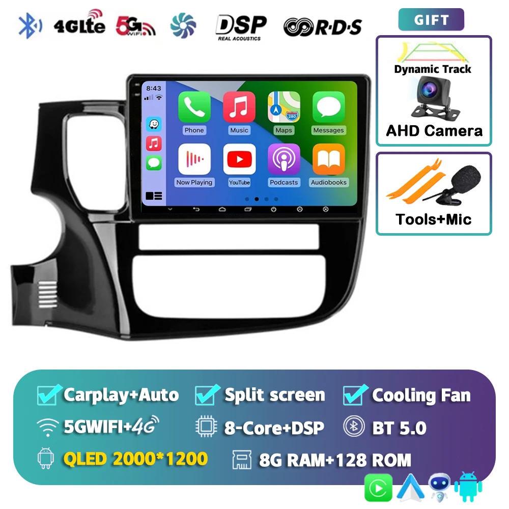 Android 16 Carplay autoradio voor Mitsubishi Outlander 3 GF0W GG0W 2012-2018 Multimedia Videospeler Navigatie Stereo GPS 2din
