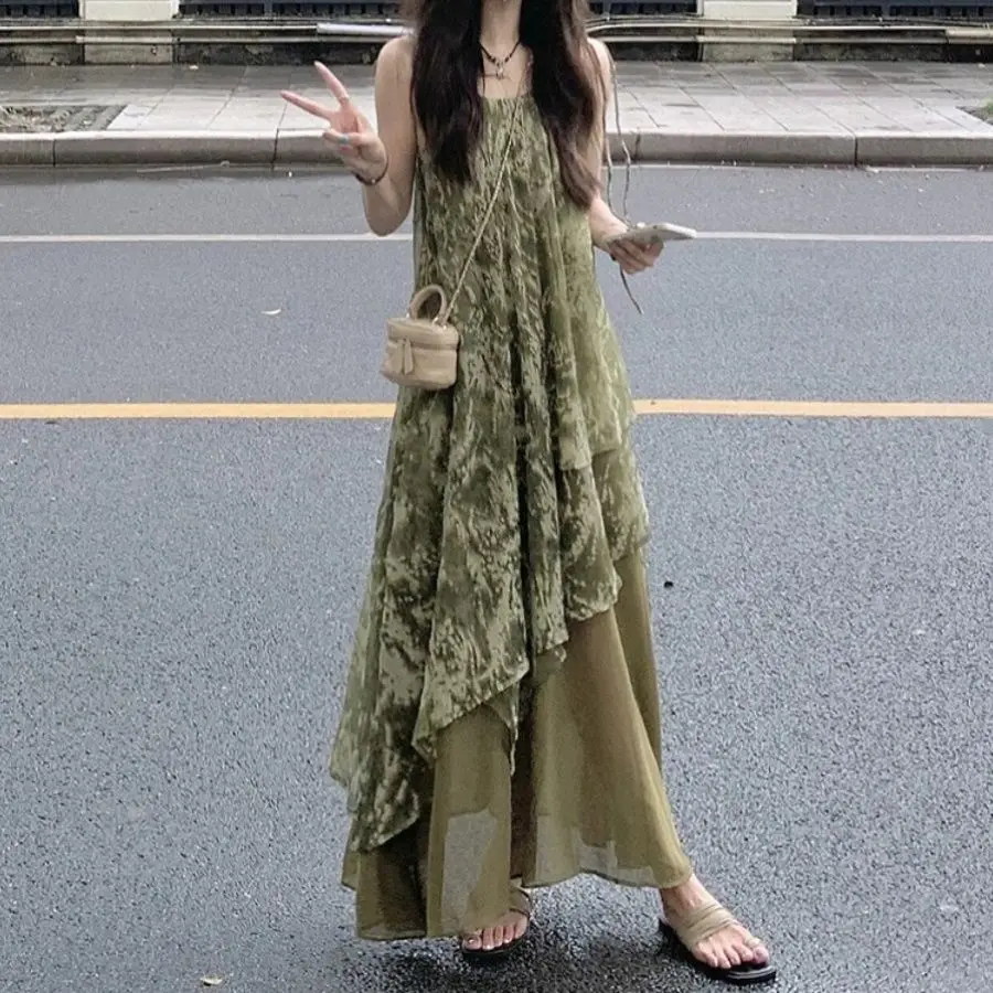 Gagarich New Chinese Style Cool Refreshing Dress Girls Wear Tea Break Women Summer Hot Irregular Tie Dye Vestidos