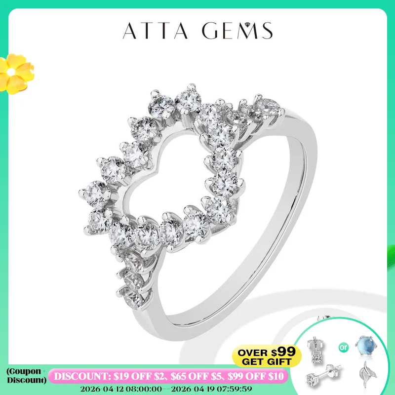 

ATTAGEMS Hollow Heart Moissanite Rings D VVS1 Color S925 Sterling Silver 18k Yellow Gold Plated for Women Wedding Party Jewelry