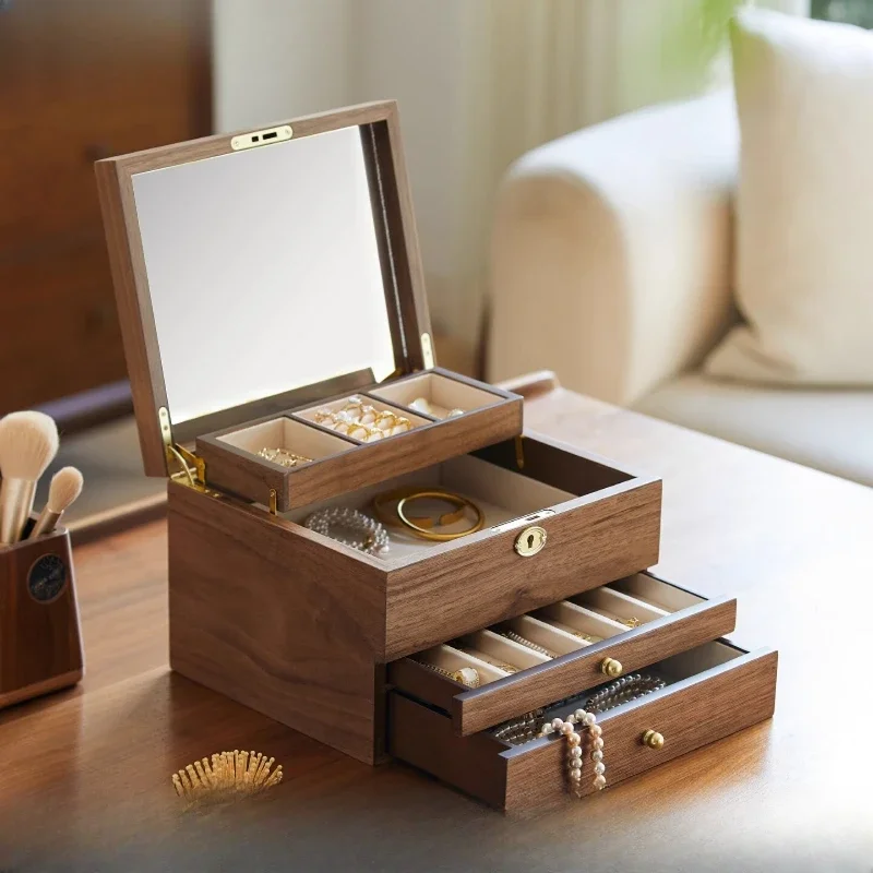 Jewelry storage box, high-end exquisite wooden desktop necklace, hair accessories, earrings, hand jewelry storage box.
