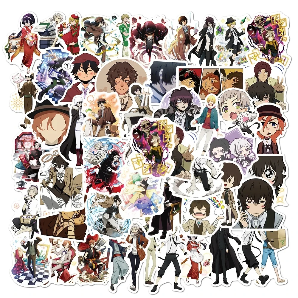 50pcs Bungo Stray Dogs Sticker Pack Waterproof Anime Stickers Cute Laptop Skin Phone Case Handbook Kawaii Packaging