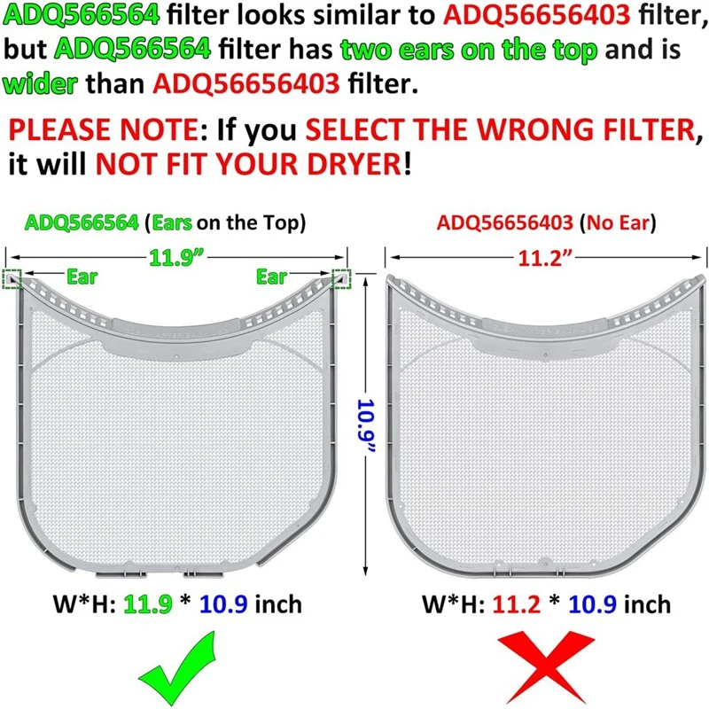 ADQ566564 Lint Filter Replacement For LG And Kenmore Dryers Dryer Lint Trap Bottom With Notches With Dryer Cleaner Brush