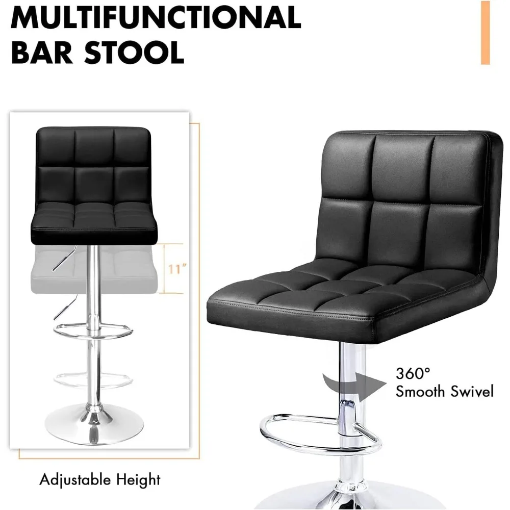 Modern PU Leather Swivel Bar Stools, tamborete ajustável com Back Set, Praça, Altura do contador Barstool, 22 a 33"